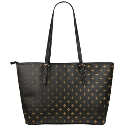 Black And Gold Orthodox Pattern Print Leather Tote Bag