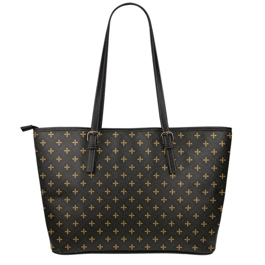 Black And Gold Orthodox Pattern Print Leather Tote Bag