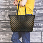 Black And Gold Orthodox Pattern Print Leather Tote Bag