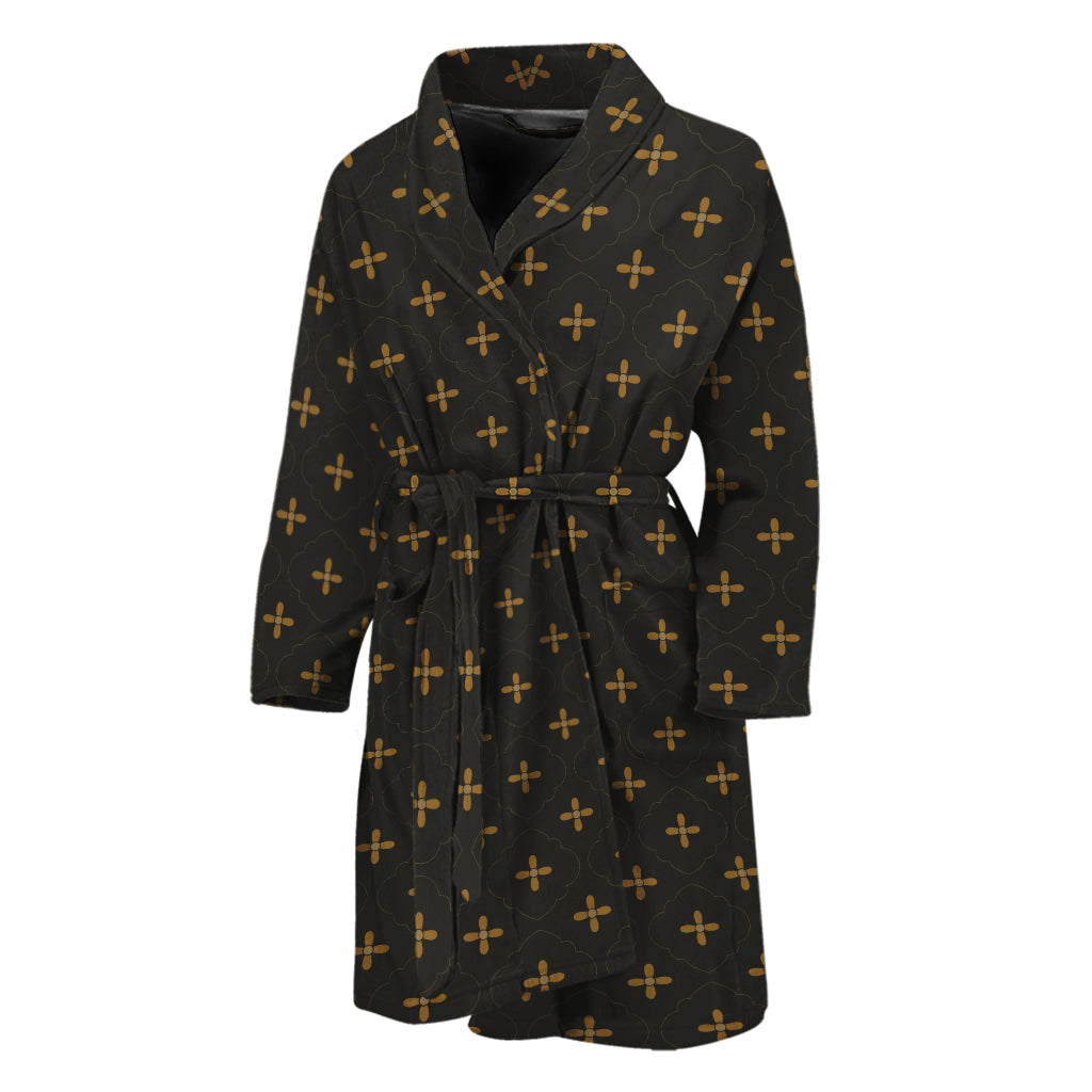 Black And Gold Orthodox Pattern Print Men's Bathrobe
