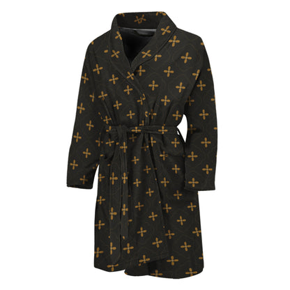 Black And Gold Orthodox Pattern Print Men's Bathrobe