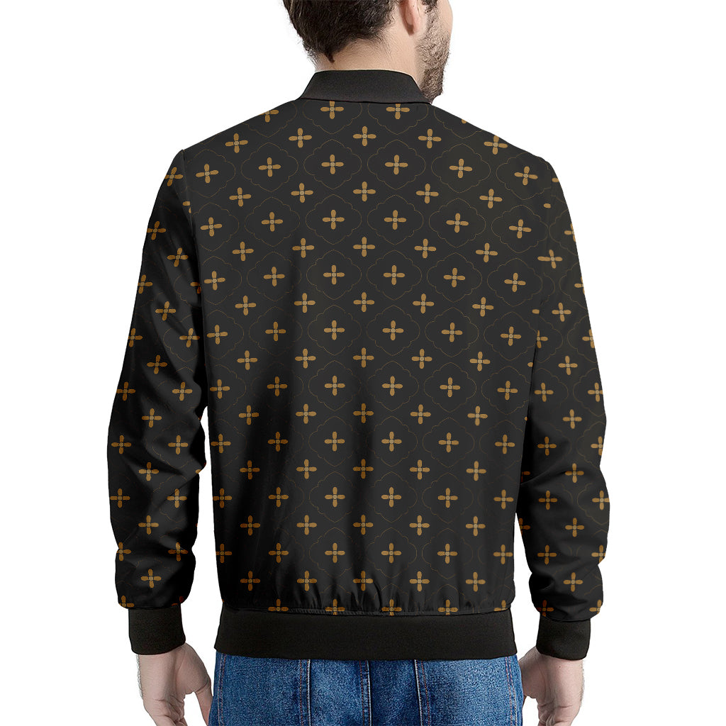 Black And Gold Orthodox Pattern Print Men's Bomber Jacket
