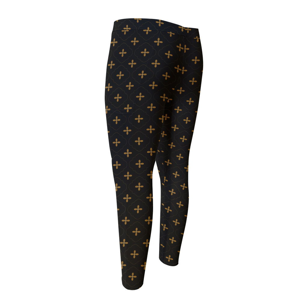 Black And Gold Orthodox Pattern Print Men's Compression Pants