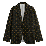 Black And Gold Orthodox Pattern Print Men's Cotton Blazer