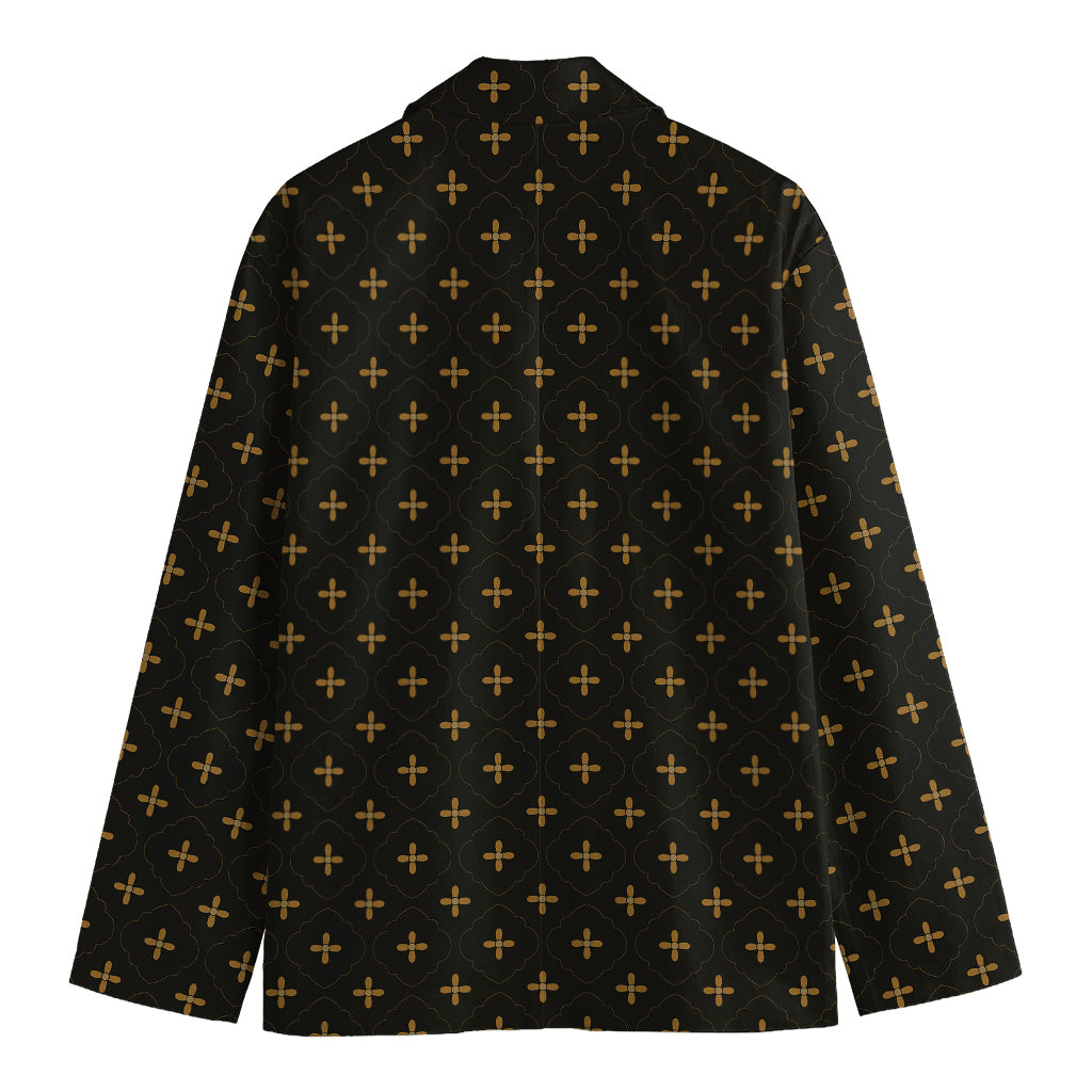 Black And Gold Orthodox Pattern Print Men's Cotton Blazer