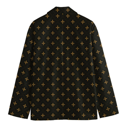Black And Gold Orthodox Pattern Print Men's Cotton Blazer
