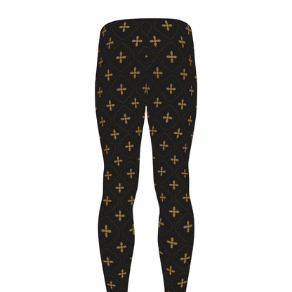 Black And Gold Orthodox Pattern Print Men's leggings