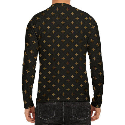Black And Gold Orthodox Pattern Print Men's Long Sleeve Rash Guard