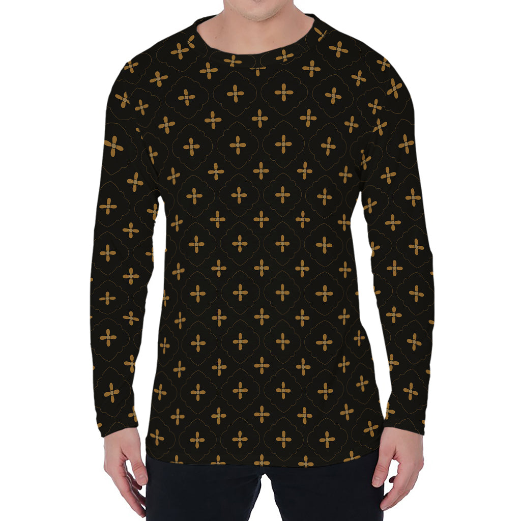 Black And Gold Orthodox Pattern Print Men's Long Sleeve T-Shirt