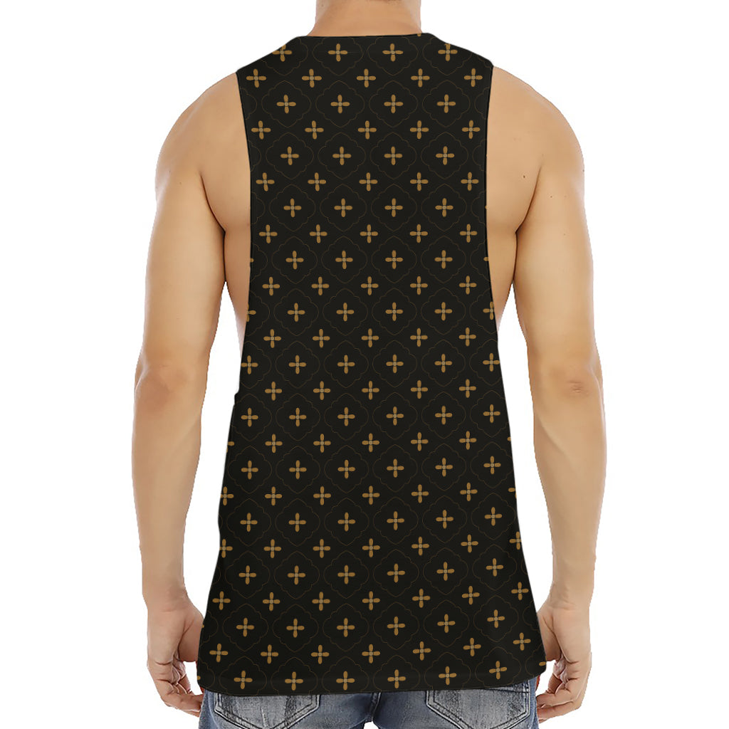 Black And Gold Orthodox Pattern Print Men's Muscle Tank Top