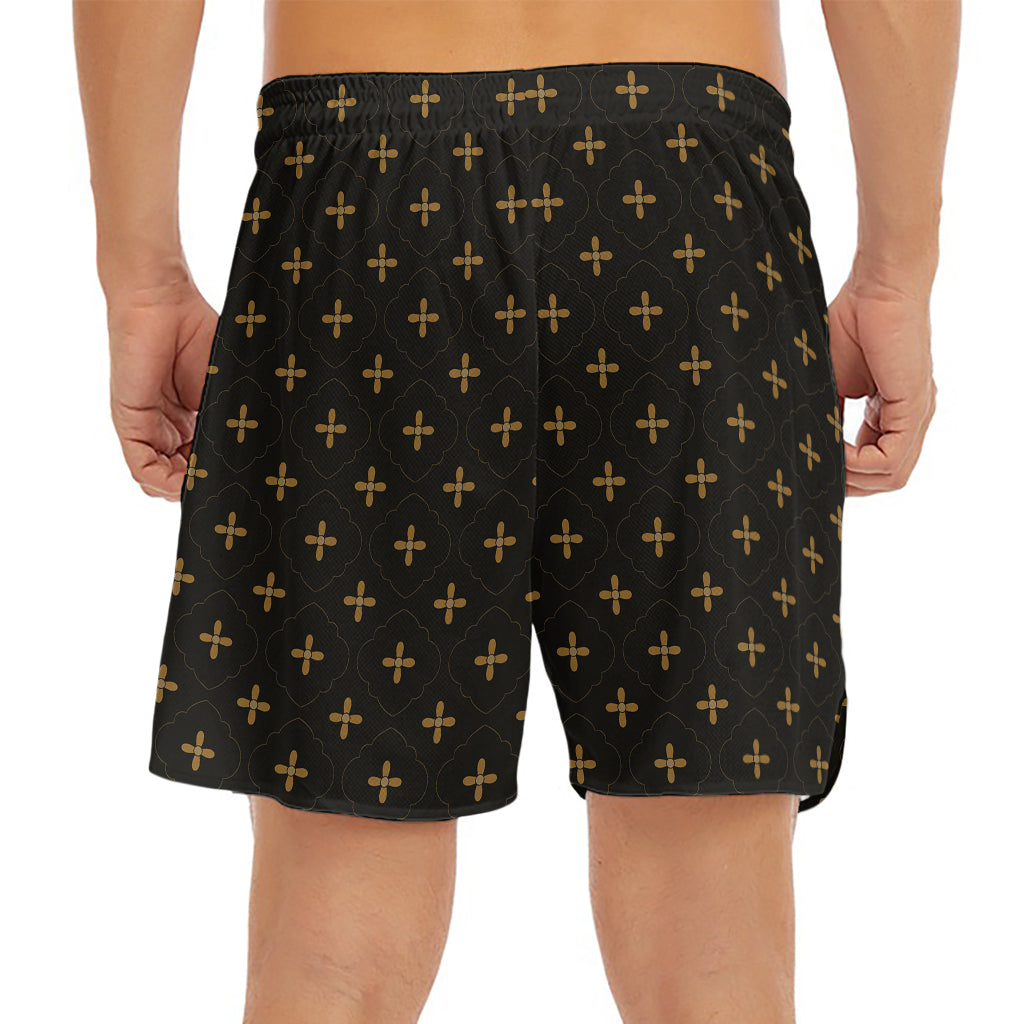 Black And Gold Orthodox Pattern Print Men's Split Running Shorts