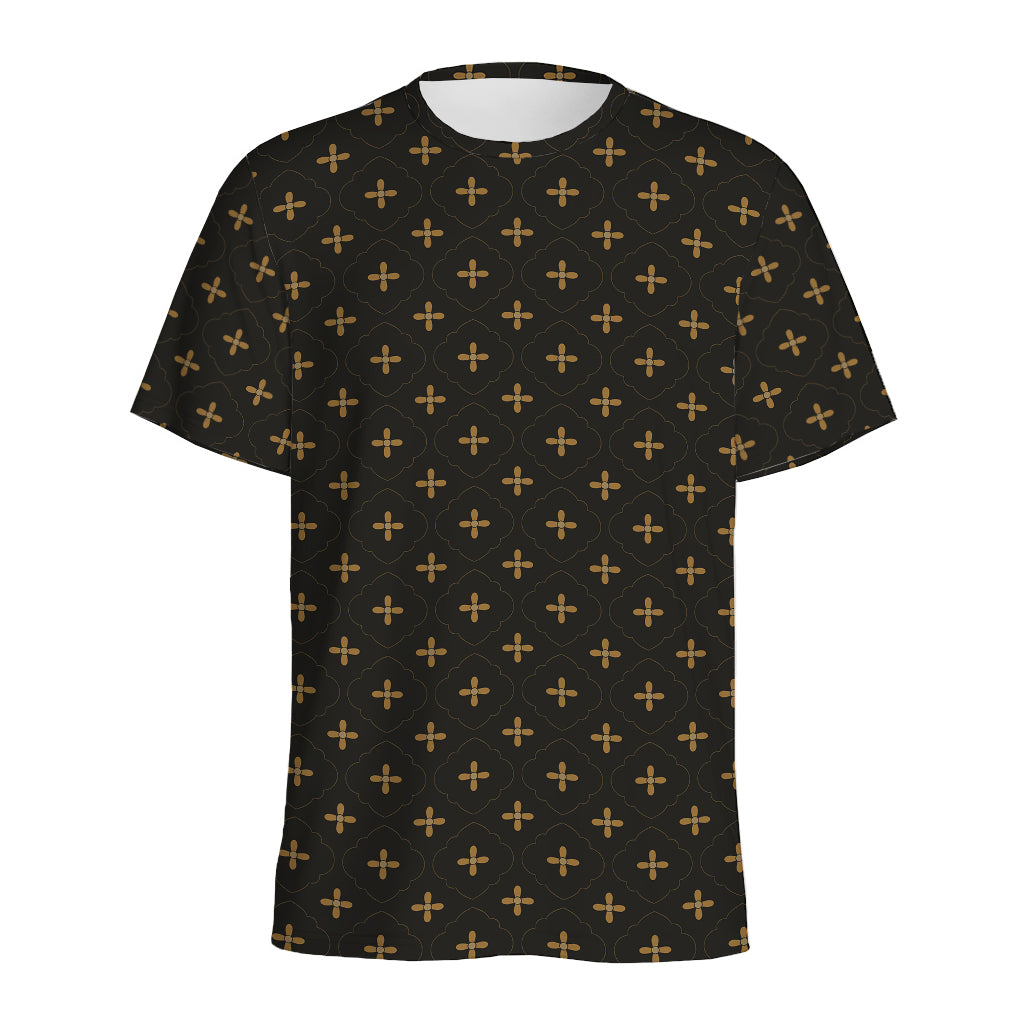Black And Gold Orthodox Pattern Print Men's Sports T-Shirt
