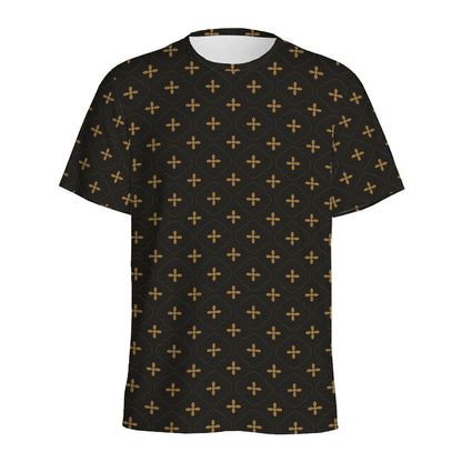 Black And Gold Orthodox Pattern Print Men's Sports T-Shirt