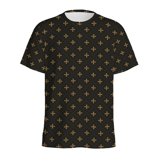 Black And Gold Orthodox Pattern Print Men's Sports T-Shirt