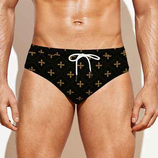Black And Gold Orthodox Pattern Print Men's Swim Briefs