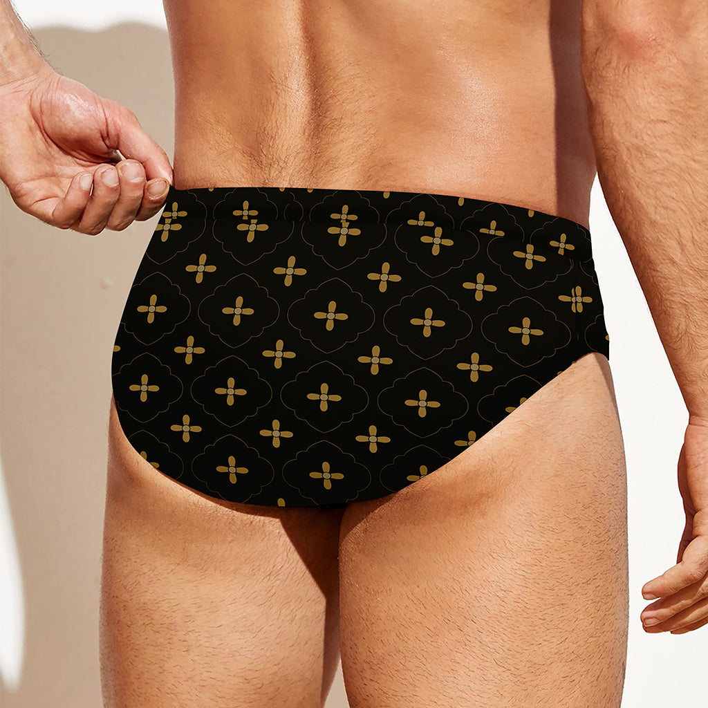 Black And Gold Orthodox Pattern Print Men's Swim Briefs
