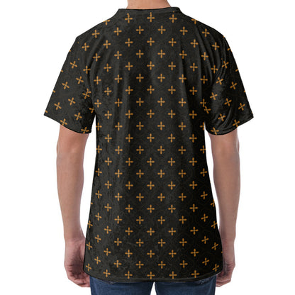 Black And Gold Orthodox Pattern Print Men's Velvet T-Shirt