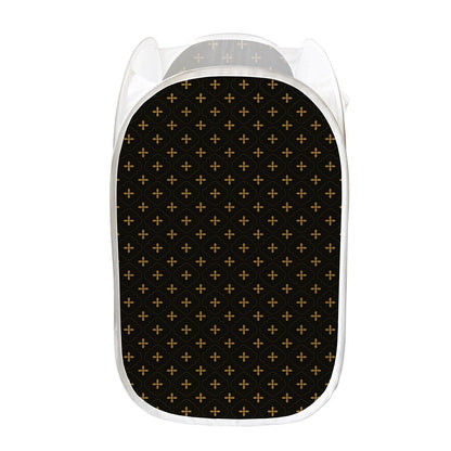 Black And Gold Orthodox Pattern Print Mesh Laundry Hamper