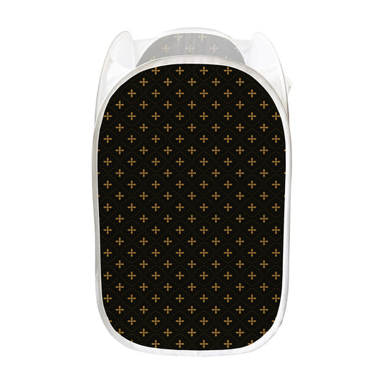 Black And Gold Orthodox Pattern Print Mesh Laundry Hamper