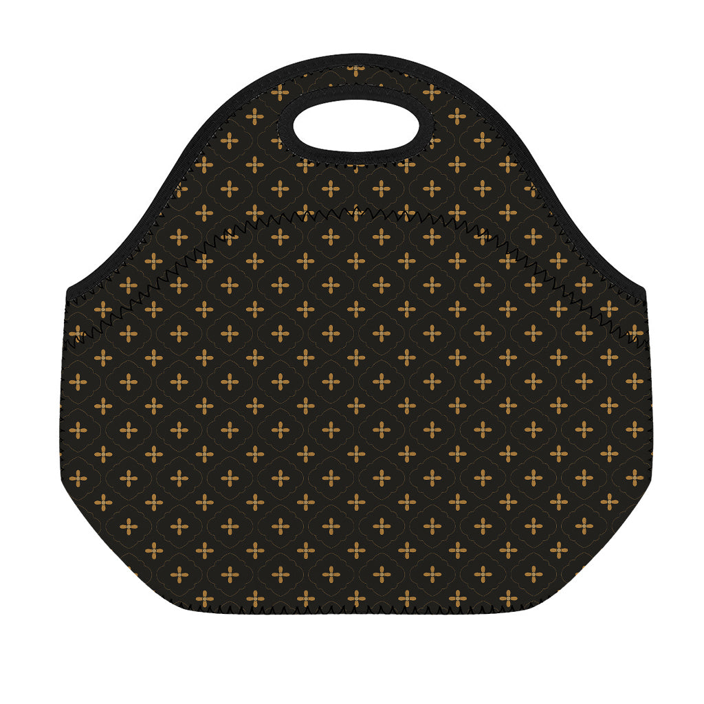 Black And Gold Orthodox Pattern Print Neoprene Lunch Bag