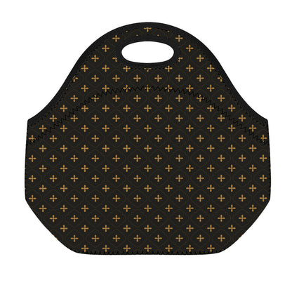 Black And Gold Orthodox Pattern Print Neoprene Lunch Bag