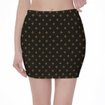 Black And Gold Orthodox Pattern Print Pencil Mini Skirt