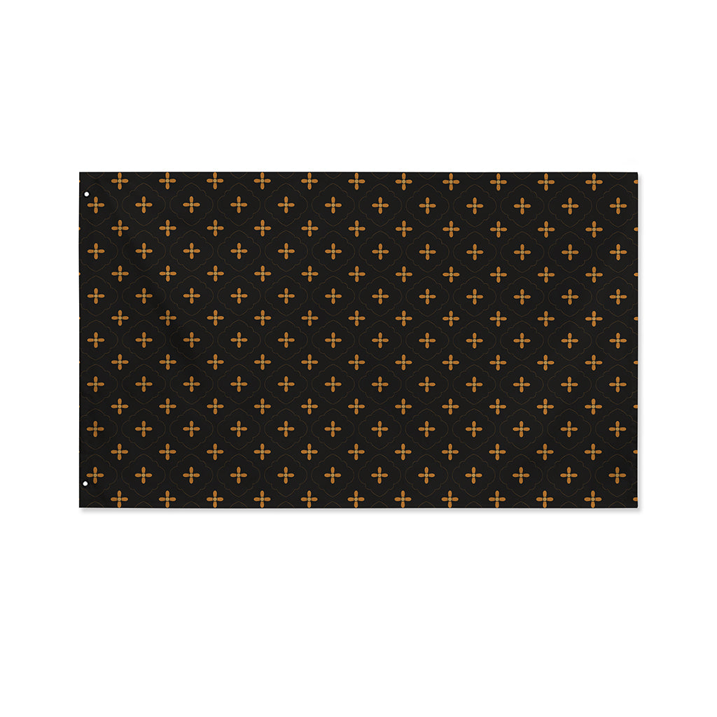 Black And Gold Orthodox Pattern Print Polyester Flag