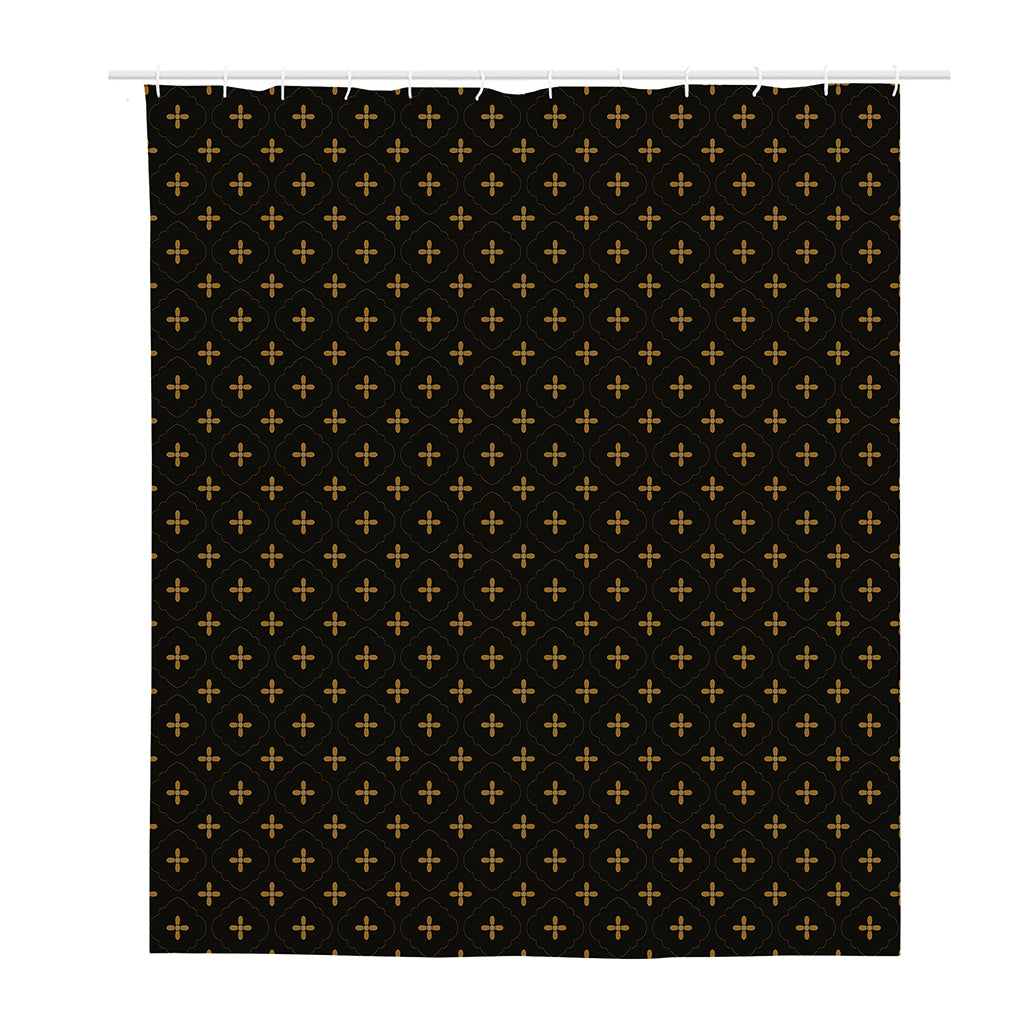 Black And Gold Orthodox Pattern Print Polyester Shower Curtain