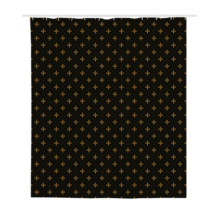 Black And Gold Orthodox Pattern Print Polyester Shower Curtain