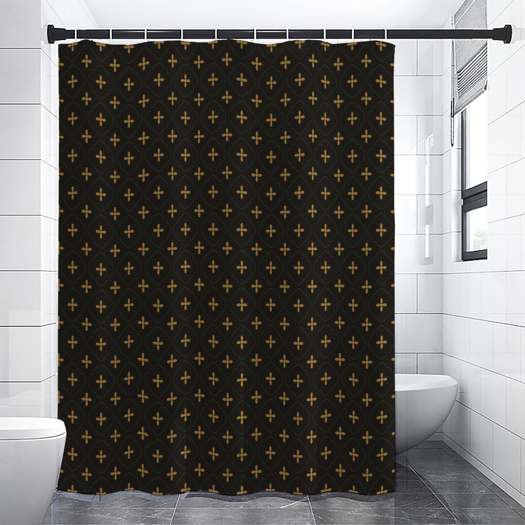 Black And Gold Orthodox Pattern Print Premium Shower Curtain