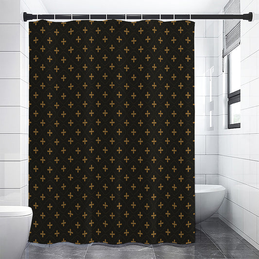 Black And Gold Orthodox Pattern Print Premium Shower Curtain