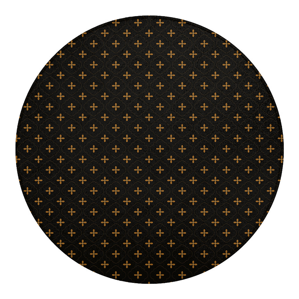 Black And Gold Orthodox Pattern Print Round Blanket