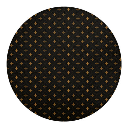 Black And Gold Orthodox Pattern Print Round Blanket