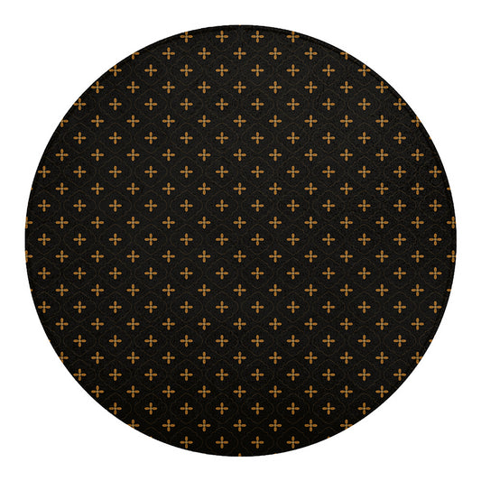 Black And Gold Orthodox Pattern Print Round Blanket