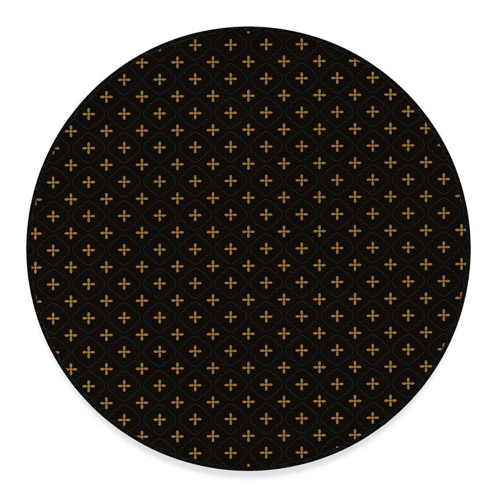 Black And Gold Orthodox Pattern Print Round Floor Mat