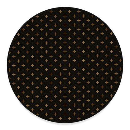 Black And Gold Orthodox Pattern Print Round Floor Mat