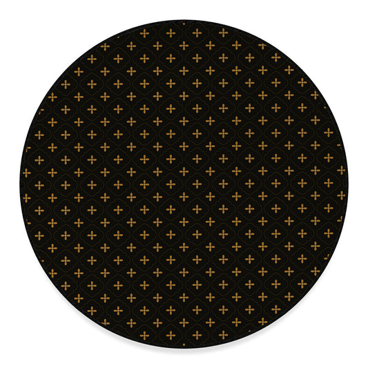 Black And Gold Orthodox Pattern Print Round Floor Mat