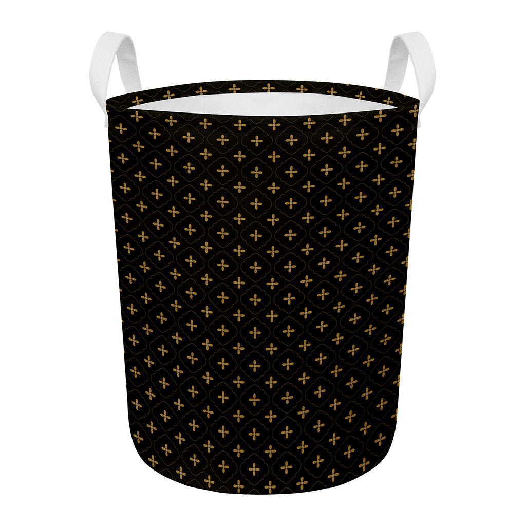 Black And Gold Orthodox Pattern Print Round Laundry Basket