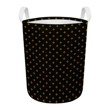 Black And Gold Orthodox Pattern Print Round Laundry Basket