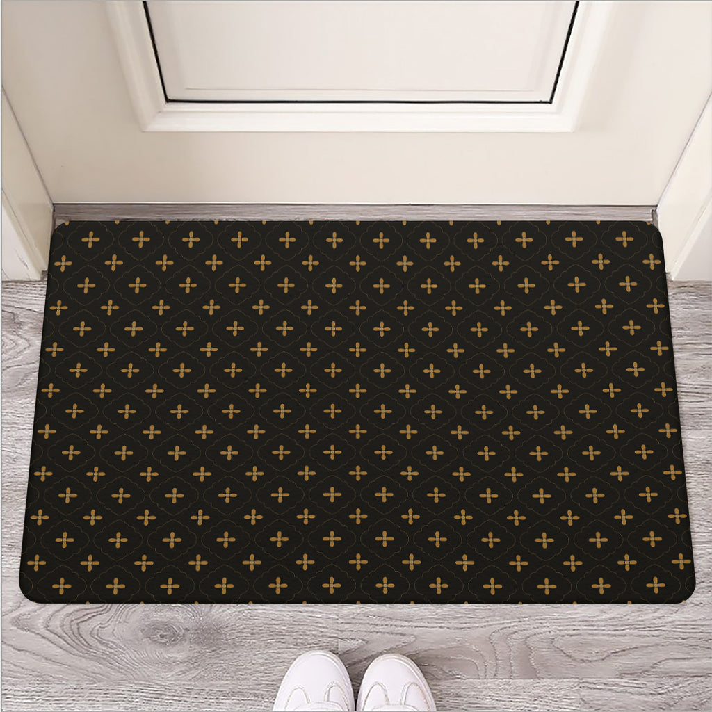 Black And Gold Orthodox Pattern Print Rubber Doormat