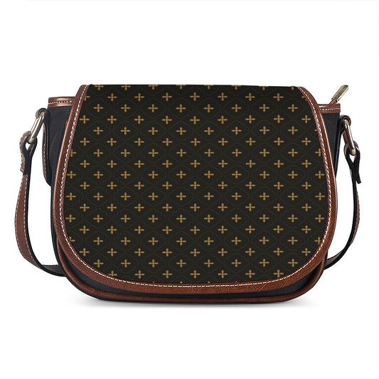 Black And Gold Orthodox Pattern Print Saddle Bag