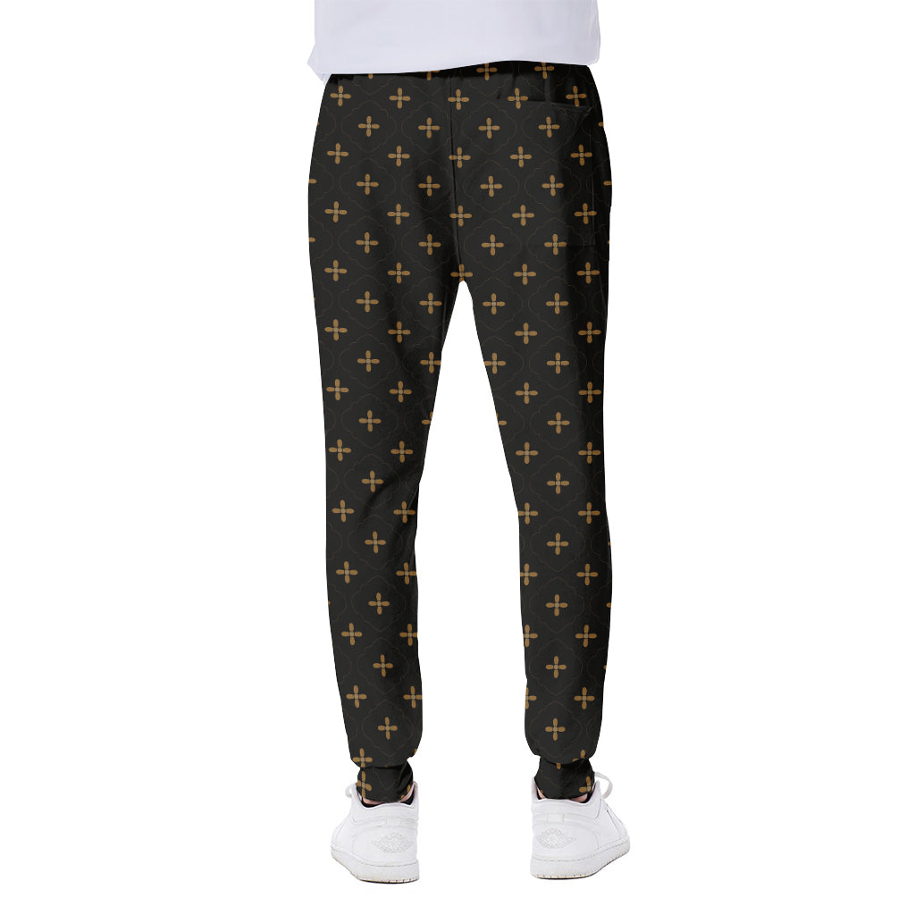 Black And Gold Orthodox Pattern Print Scuba Joggers