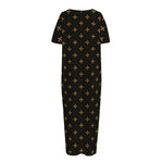 Black And Gold Orthodox Pattern Print Short Sleeve Long Nightdress
