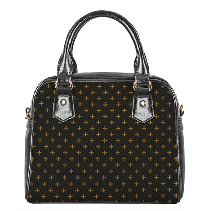 Black And Gold Orthodox Pattern Print Shoulder Handbag