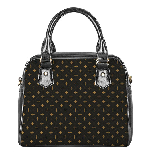 Black And Gold Orthodox Pattern Print Shoulder Handbag