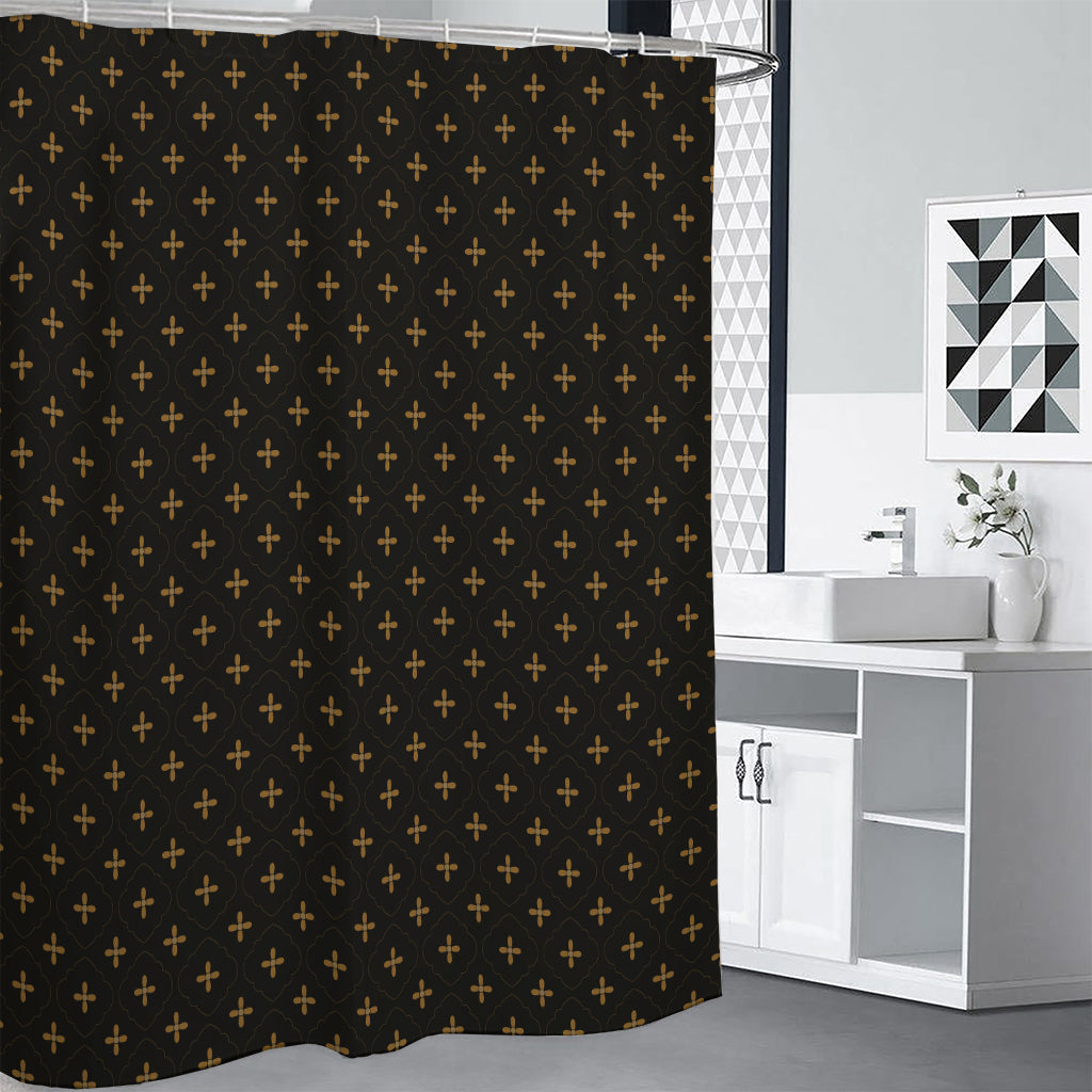Black And Gold Orthodox Pattern Print Shower Curtain