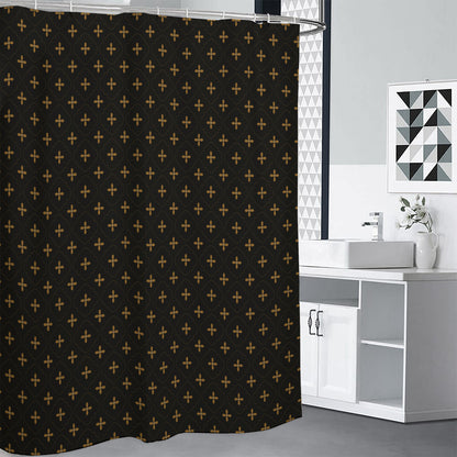 Black And Gold Orthodox Pattern Print Shower Curtain