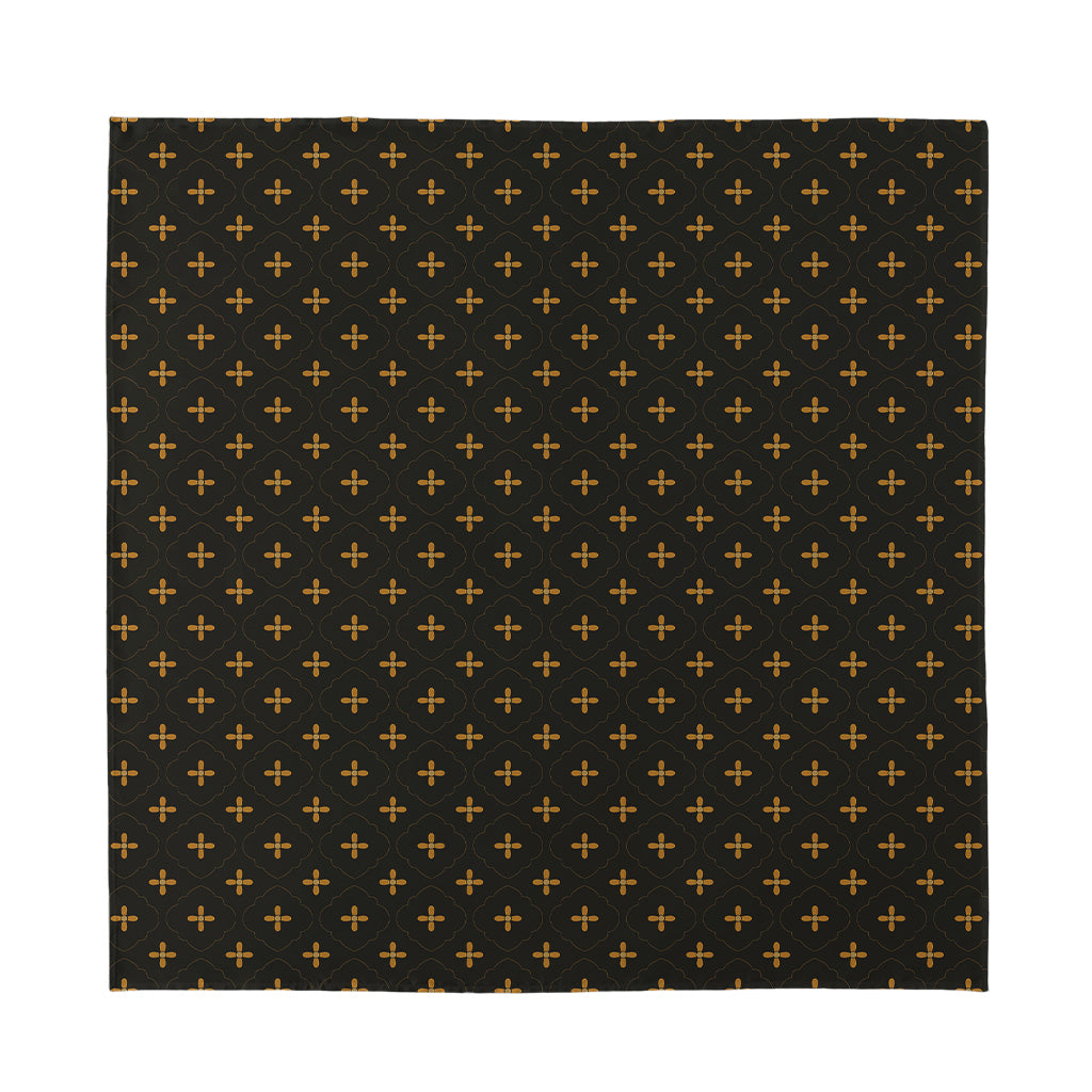 Black And Gold Orthodox Pattern Print Silk Bandana