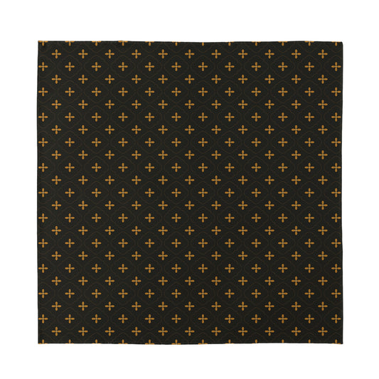 Black And Gold Orthodox Pattern Print Silk Bandana