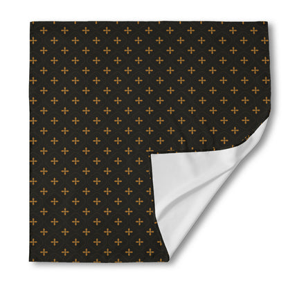 Black And Gold Orthodox Pattern Print Silk Bandana